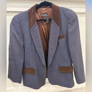 Vintage Escada Grey Wool-Blend Blazer with Brown Velvet Trim